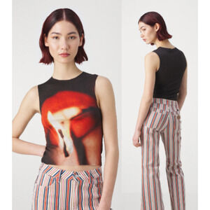 NWT Jaded London Slinky Flame Lips Sleeveless Tank Top Black/Red Women's Size 0